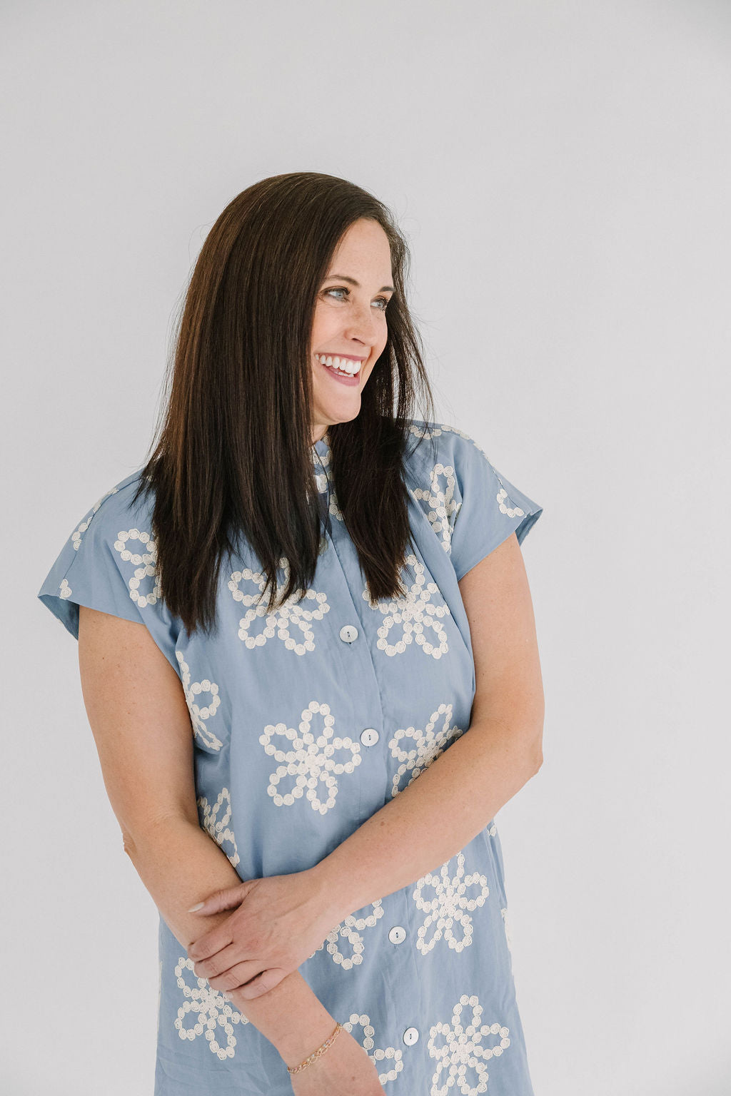 THML Blue Floral Embroidered Ruffle Collar Mini Dress - The Girl on Ivy