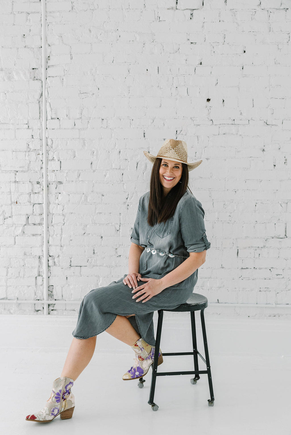 Danielle Roll Tab 3/4 Sleeve Tencel Denim Shirt Midi Dress - The Girl on Ivy