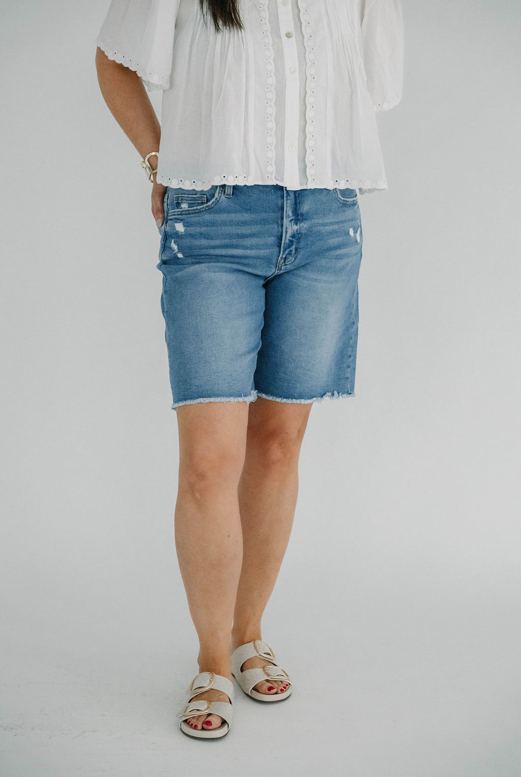 High Rise Raw Hem Bermuda Shorts - The Girl on Ivy