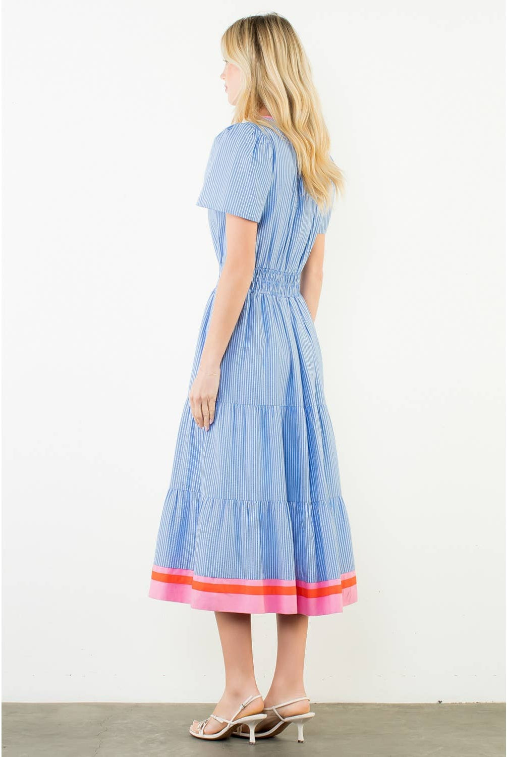 Short Sleeve Striped Textured Maxi Dress - The Girl on Ivy