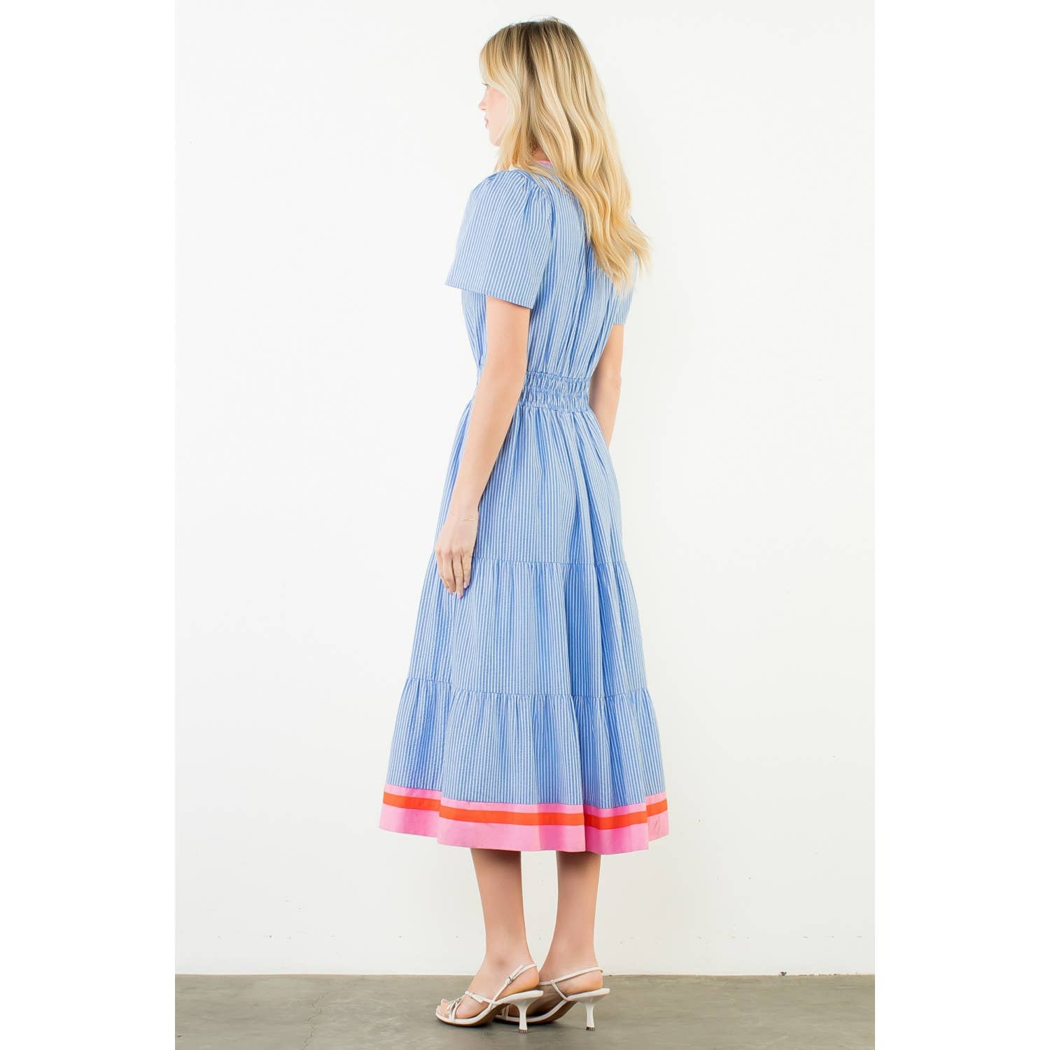Short Sleeve Striped Textured Maxi Dress - The Girl on Ivy