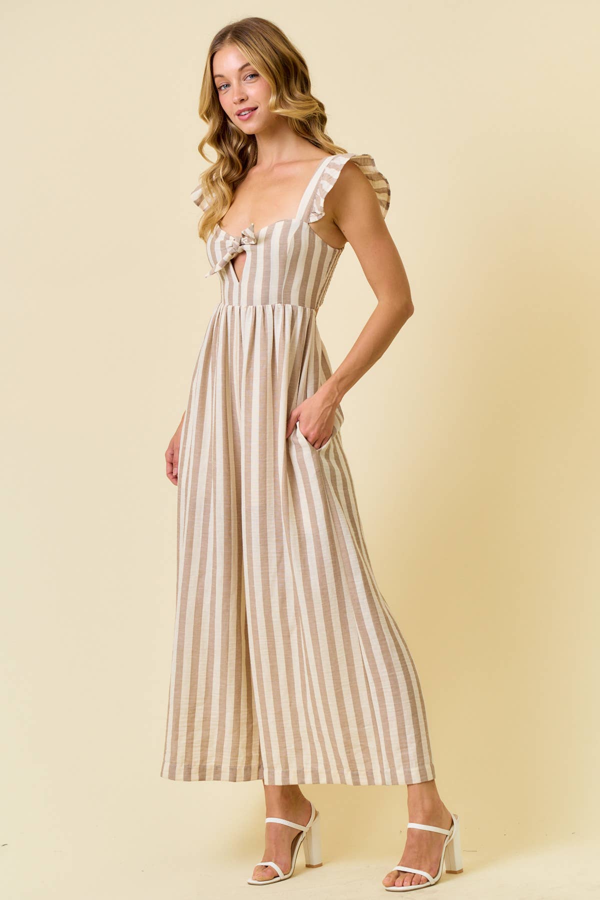 STRIPE COTTON GAUZE WIDE LEG CULOTTE JUMPSUIT - 28215R - The Girl on Ivy