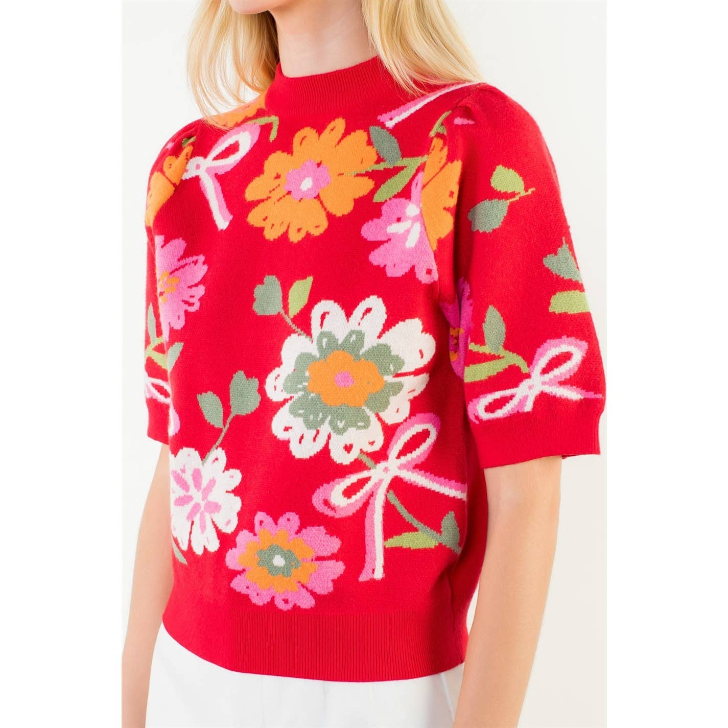 Short Sleeve Floral Detail Knit Top - The Girl on Ivy