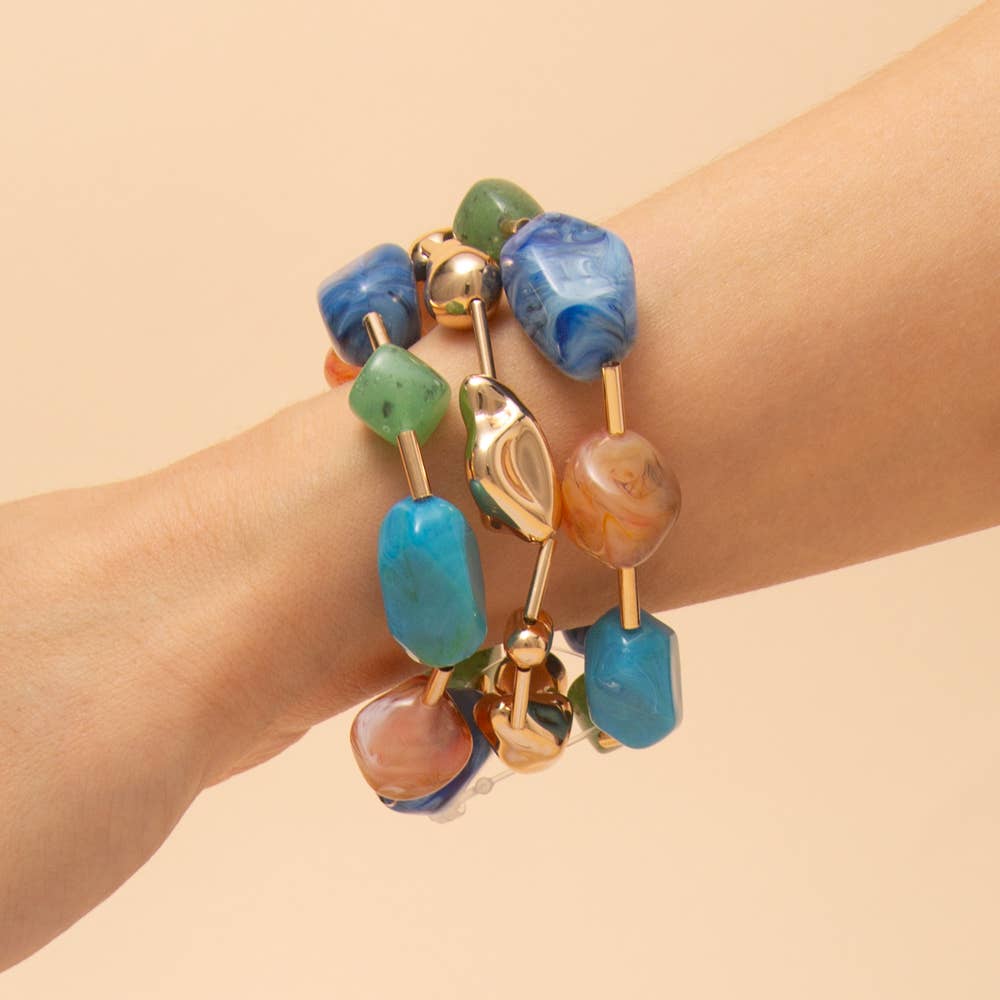 Multi Stone Stackable Stretch Bracelet Set - The Girl on Ivy