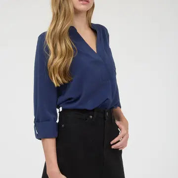 SPLIT NECK 3/4 TAB SLEEVE SOLID TOP - The Girl on Ivy