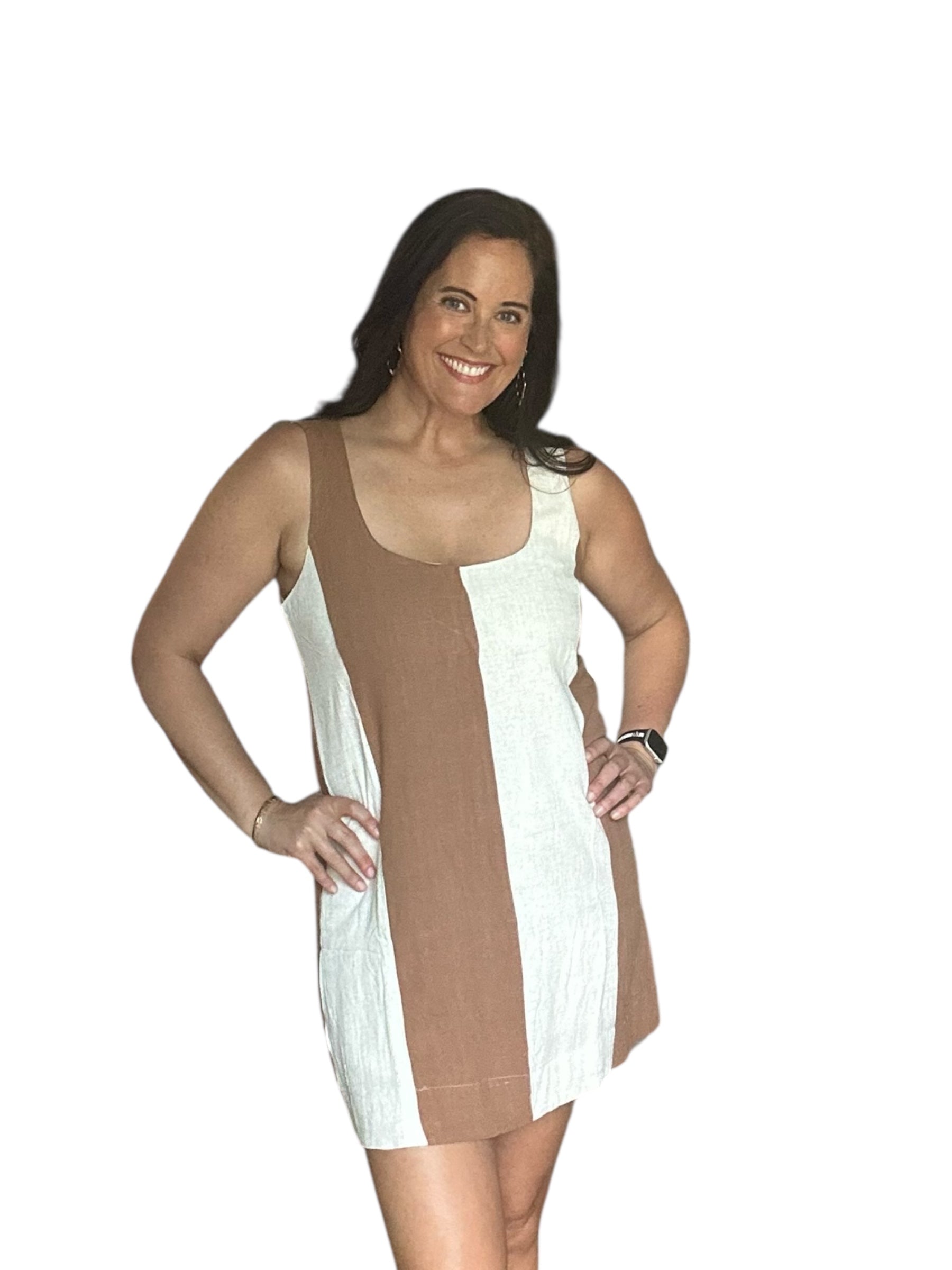WIDE STRIPE SLEEVELESS LINEN MINI DRESS (2 color options) - The Girl on Ivy