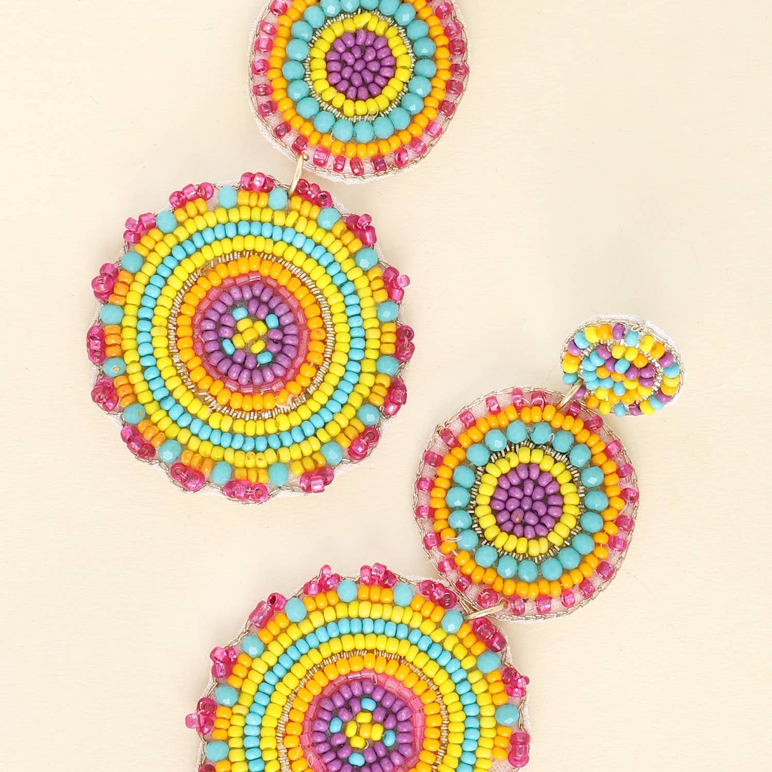3-Tier Disc Beaded Embroidery Long Drop Earrings - The Girl on Ivy