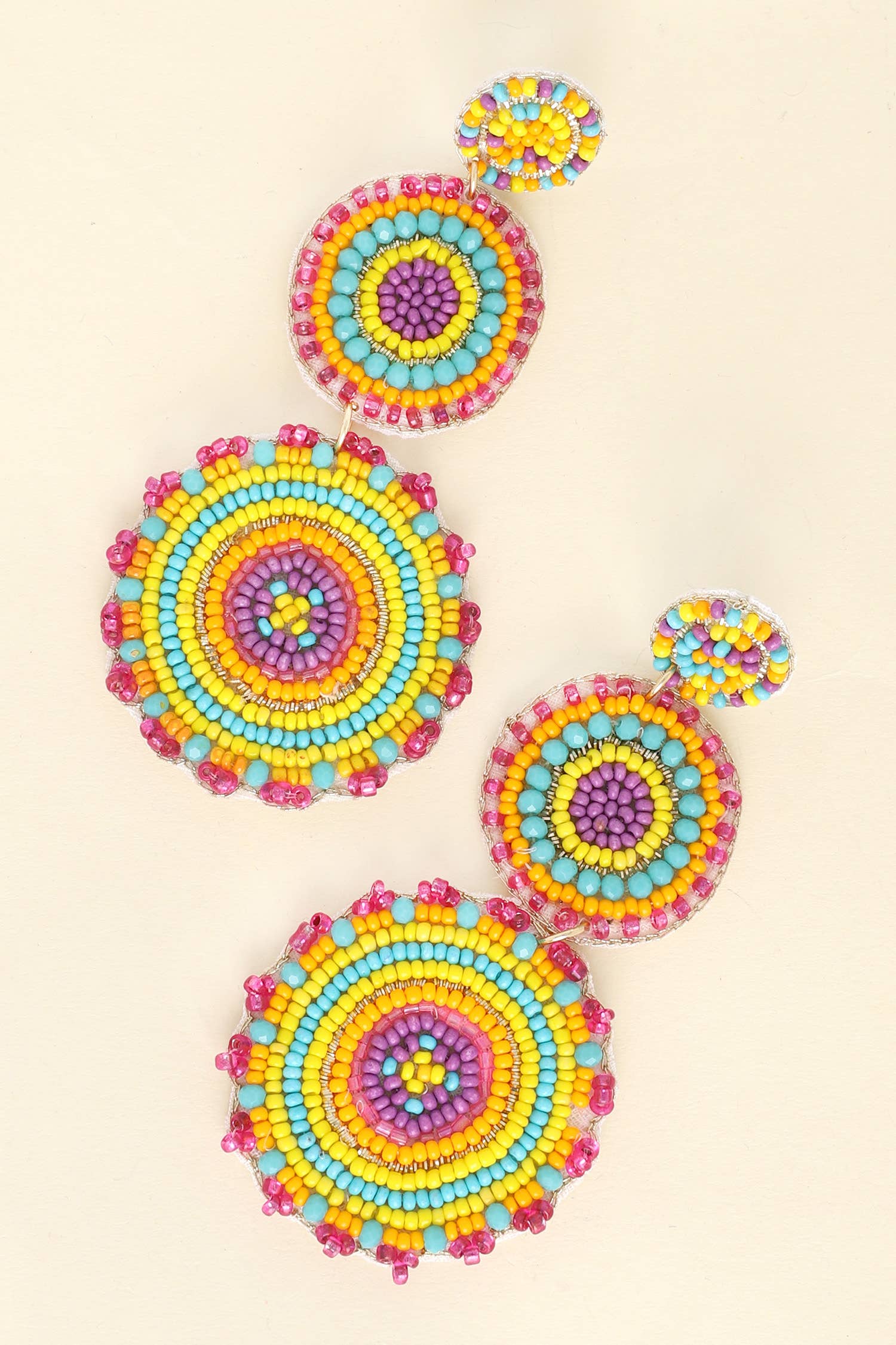 3-Tier Disc Beaded Embroidery Long Drop Earrings - The Girl on Ivy