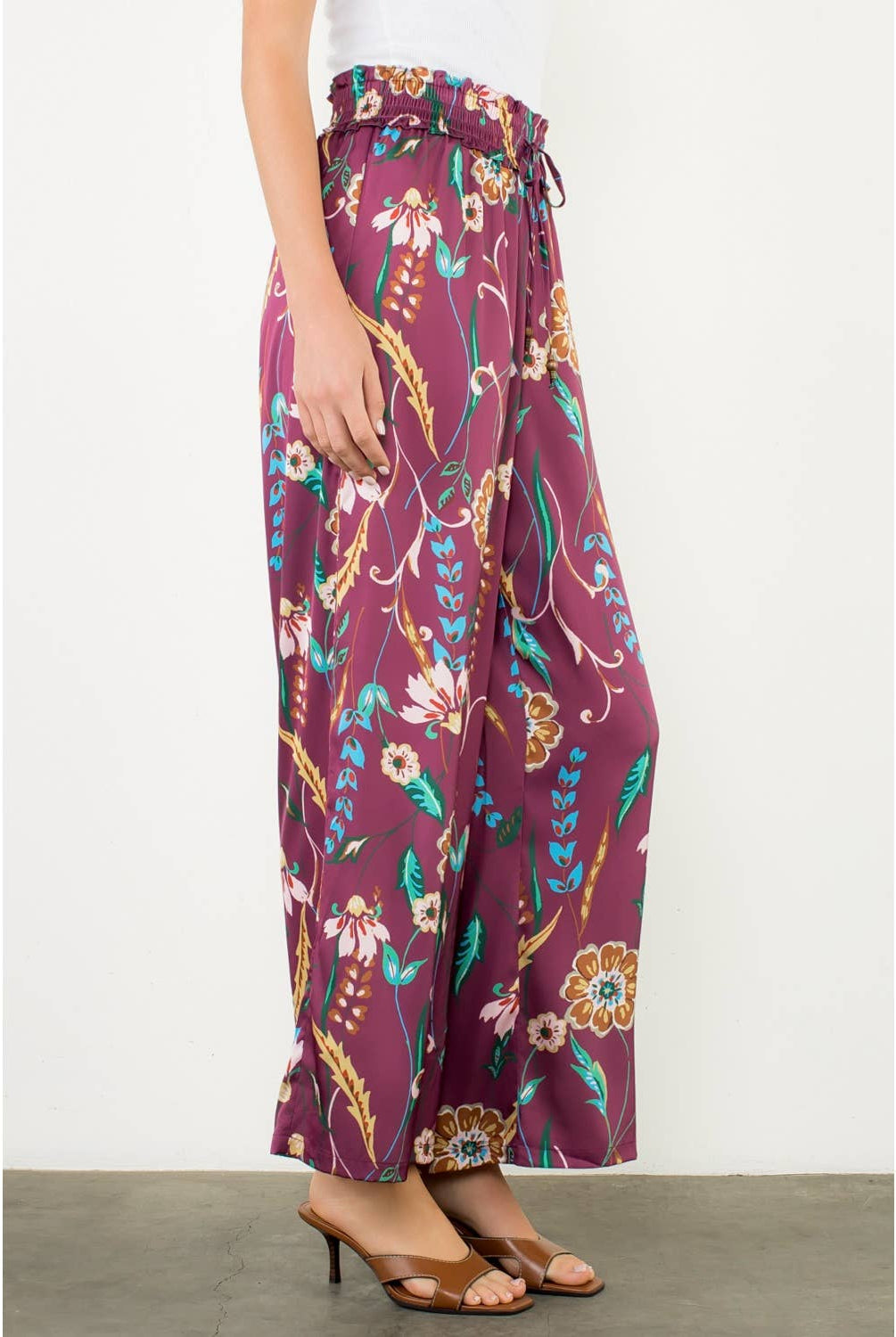 Floral Smocked Waist Wide Leg Pants - The Girl on Ivy