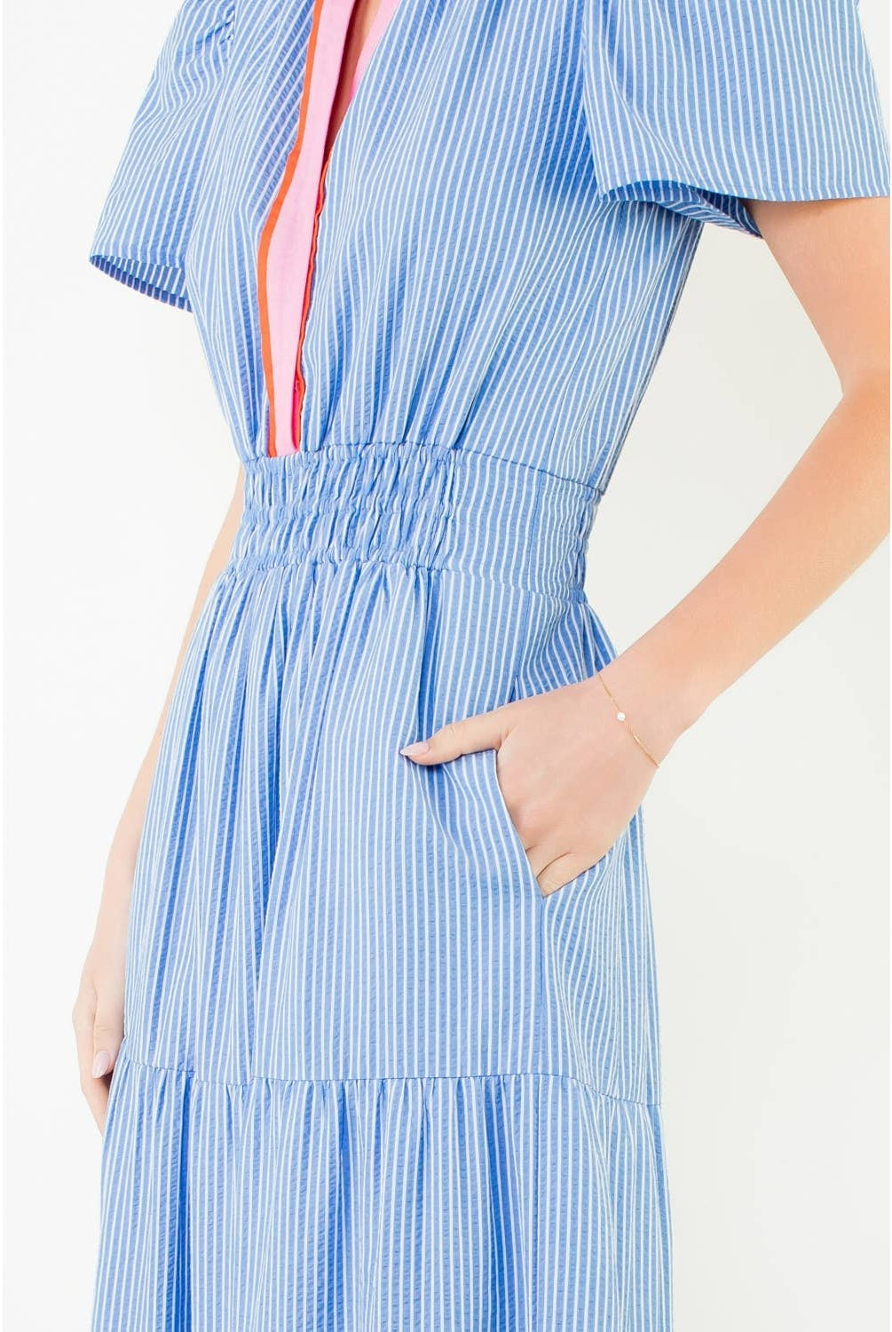 Short Sleeve Striped Textured Maxi Dress - The Girl on Ivy