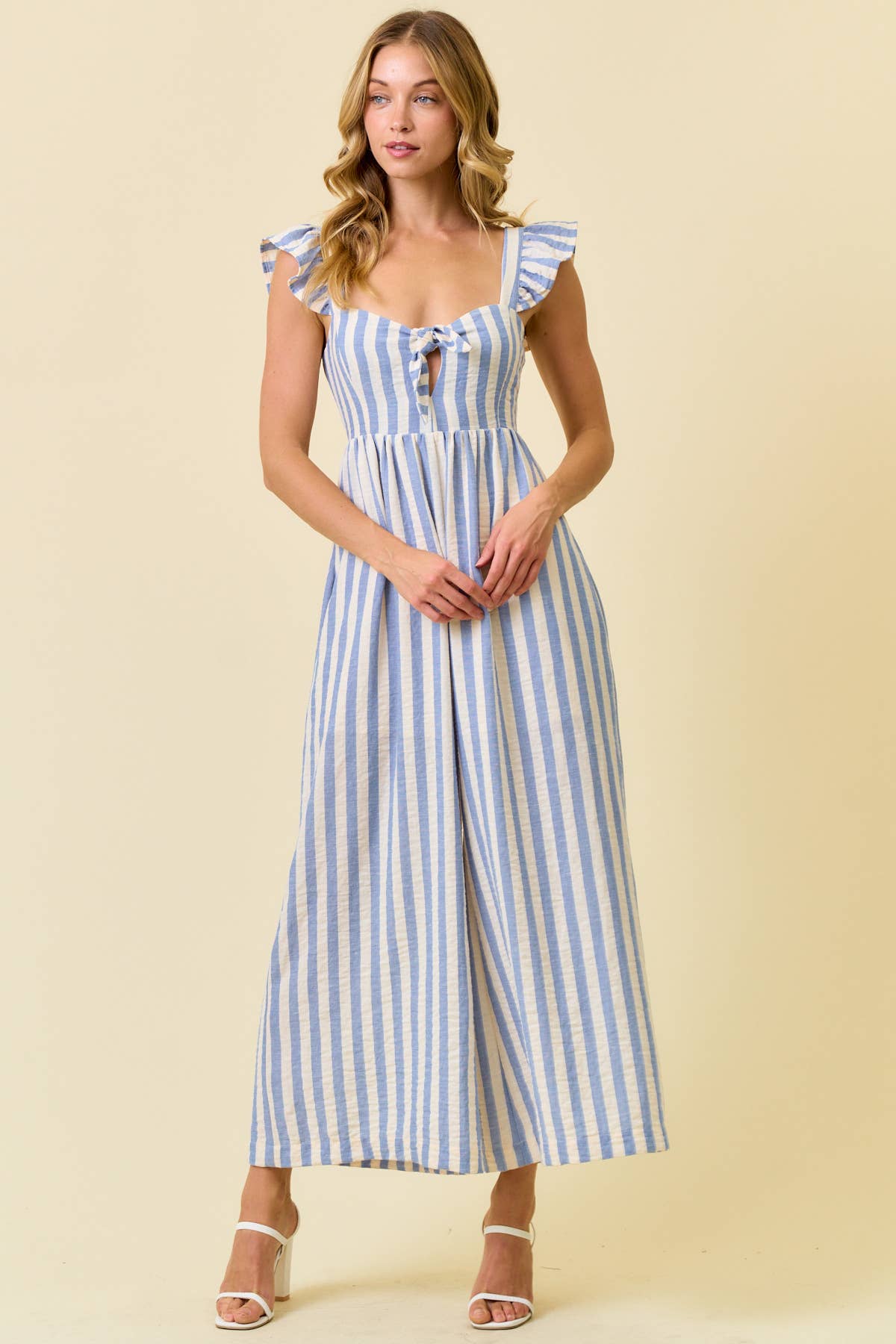 STRIPE COTTON GAUZE WIDE LEG CULOTTE JUMPSUIT - 28215R - The Girl on Ivy