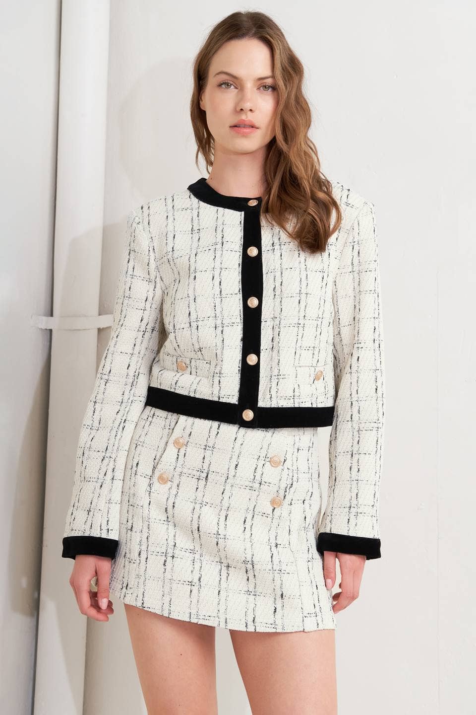 A woven tweed crop jacket - FJ1283 - The Girl on Ivy