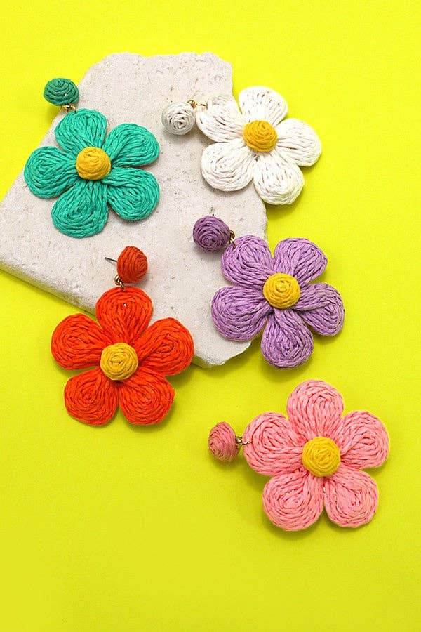 BOHO RAFFIA FLOWER DROP EARRINGS | 10E3021032 - The Girl on Ivy