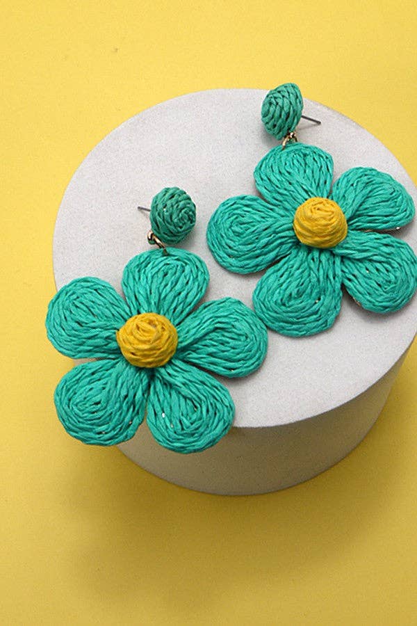 BOHO RAFFIA FLOWER DROP EARRINGS | 10E3021032 - The Girl on Ivy