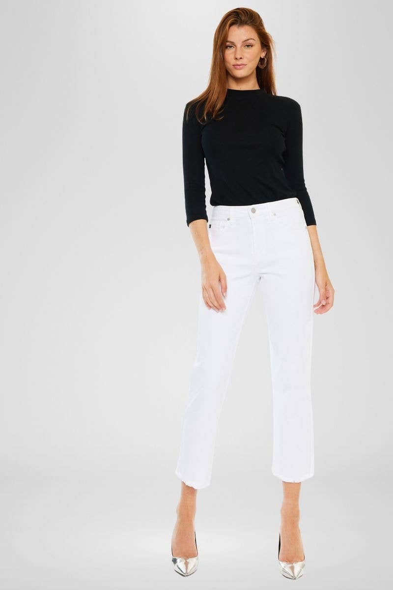 Daniela Cropped Straight White Jeans - The Girl on Ivy
