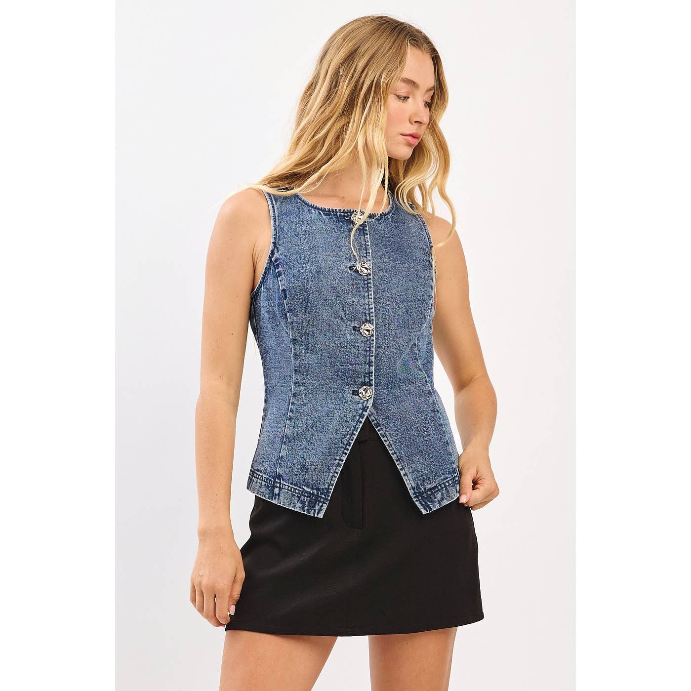 BOAT NECK FITTED SLEEVELESS DENIM VEST (2 color options) - The Girl on Ivy