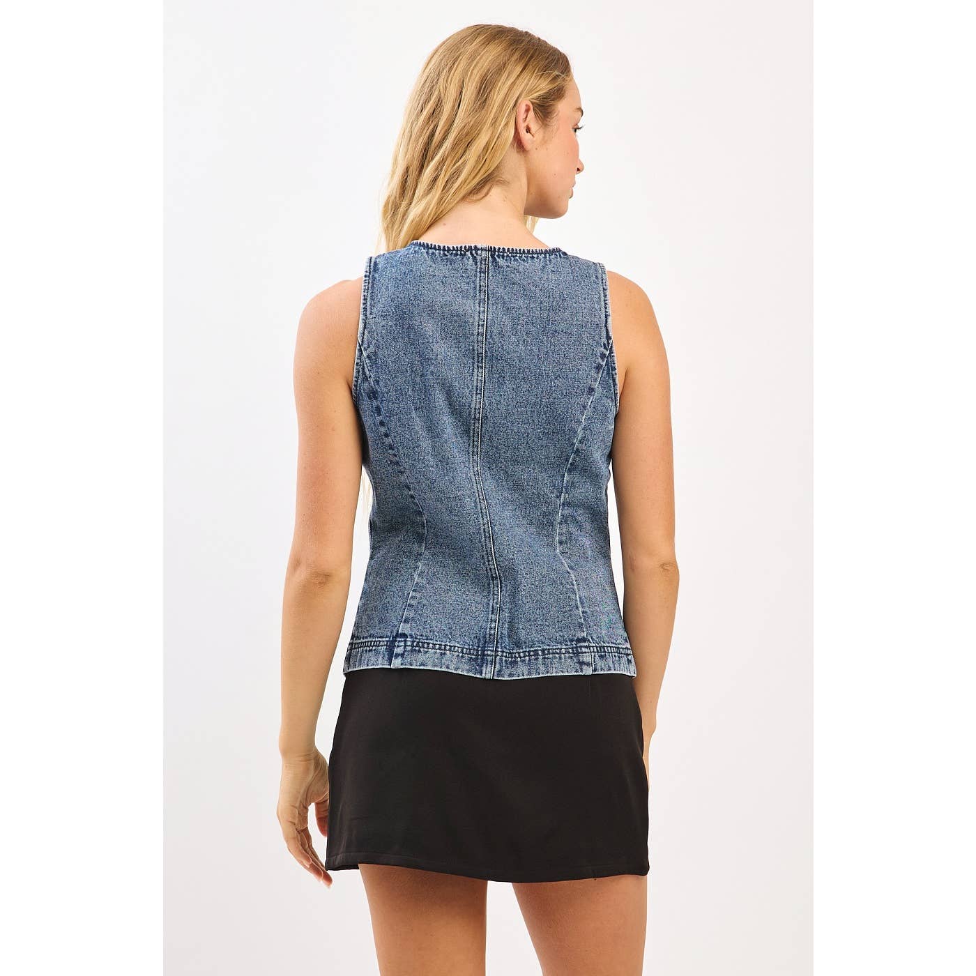 BOAT NECK FITTED SLEEVELESS DENIM VEST (2 color options) - The Girl on Ivy