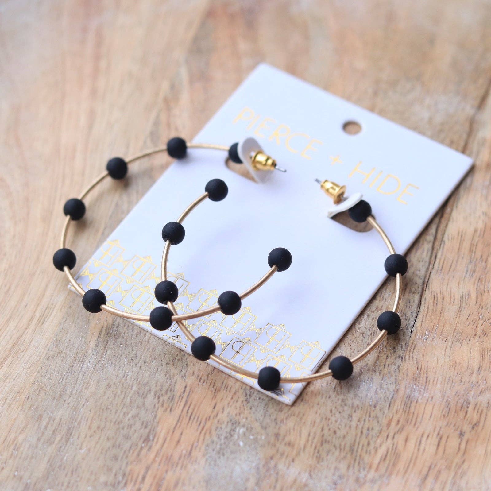Black & Gold Bead Hoop Earrings | Polymer Clay Bead Hoop - The Girl on Ivy