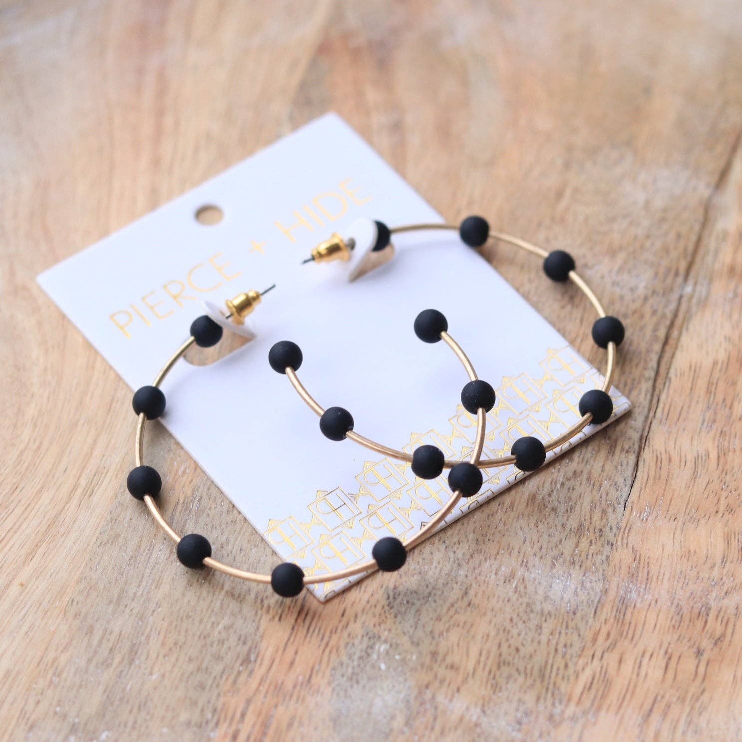 Black & Gold Bead Hoop Earrings | Polymer Clay Bead Hoop - The Girl on Ivy