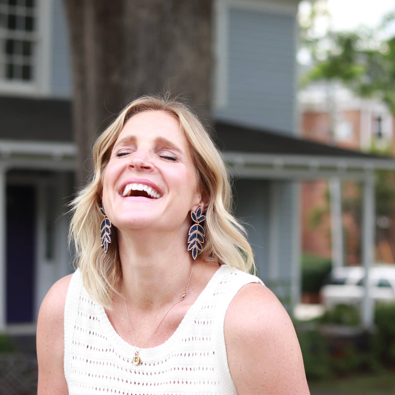 Custom Navy Beaded Fleur De Lis Earring| Leaf Drop - The Girl on Ivy