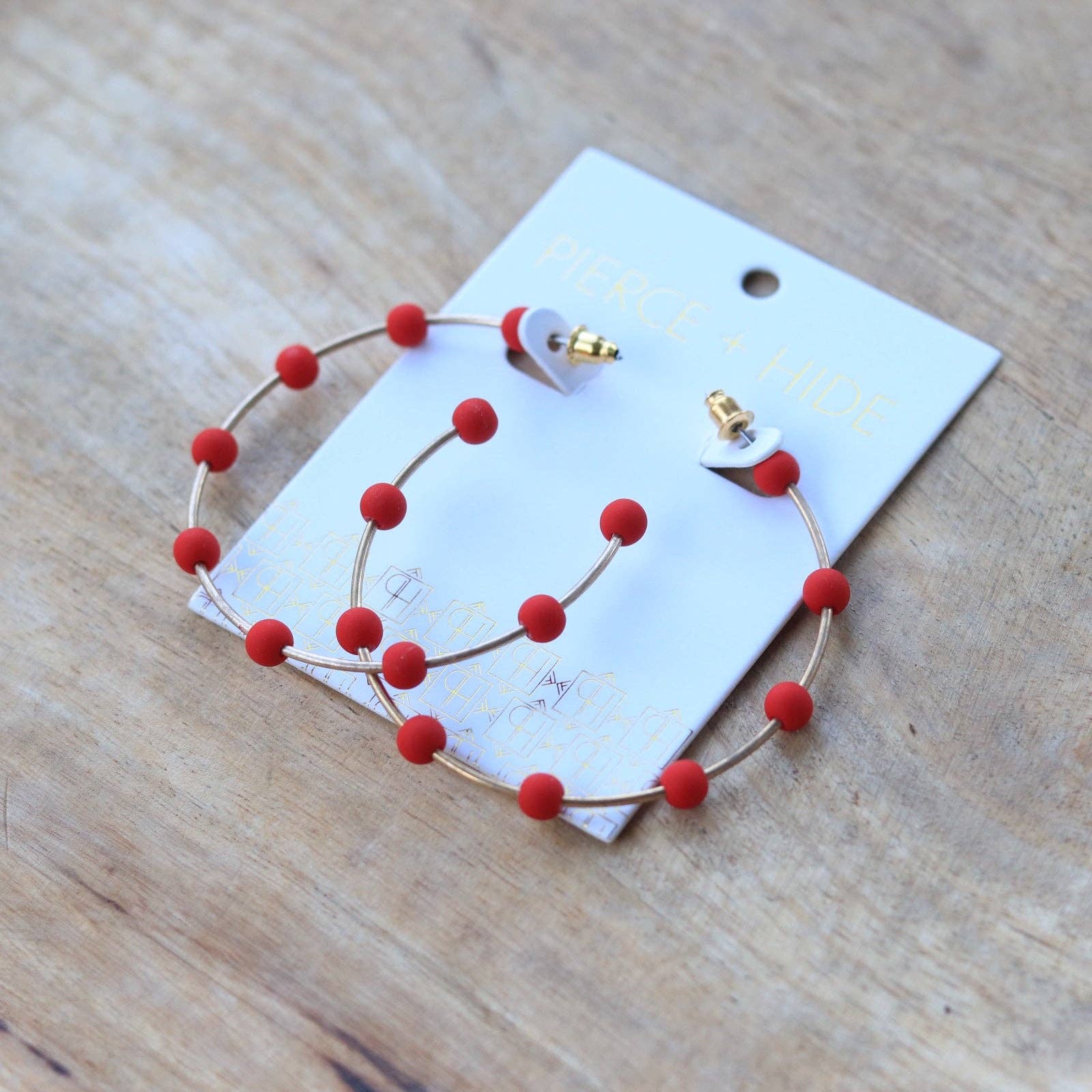 Red & Gold Bead Hoop Earrings | Polymer Clay Bead Hoop - The Girl on Ivy
