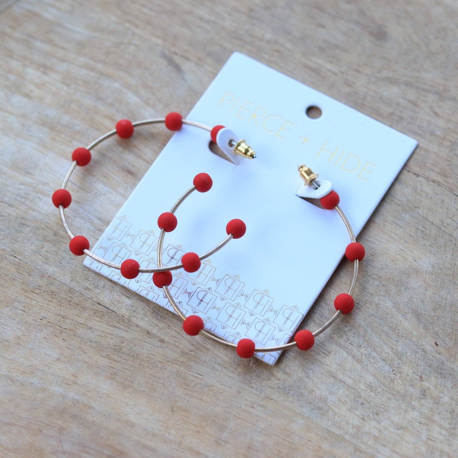 Red & Gold Bead Hoop Earrings | Polymer Clay Bead Hoop - The Girl on Ivy