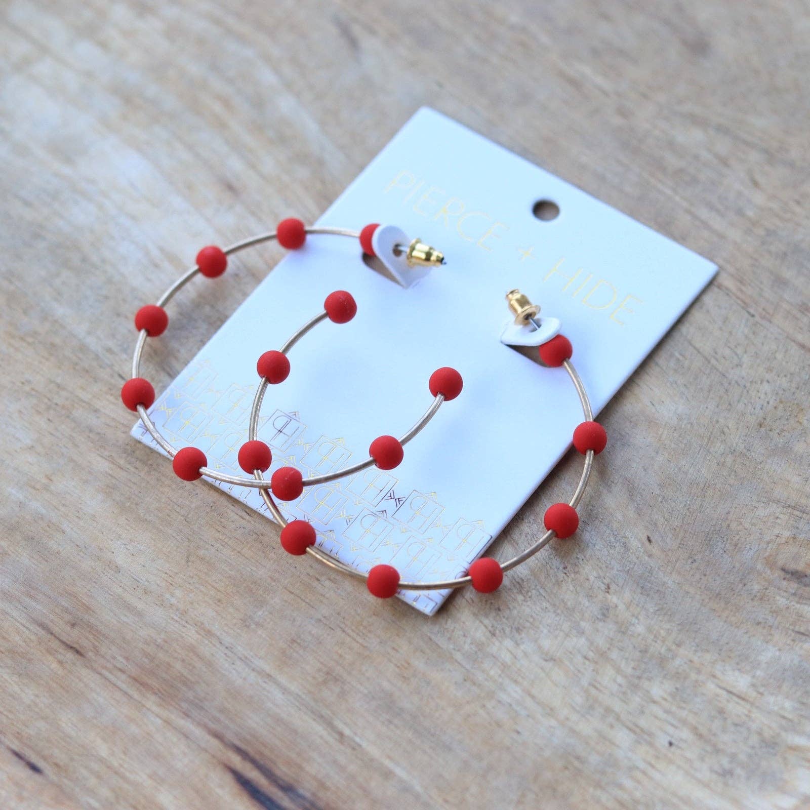 Red & Gold Bead Hoop Earrings | Polymer Clay Bead Hoop - The Girl on Ivy