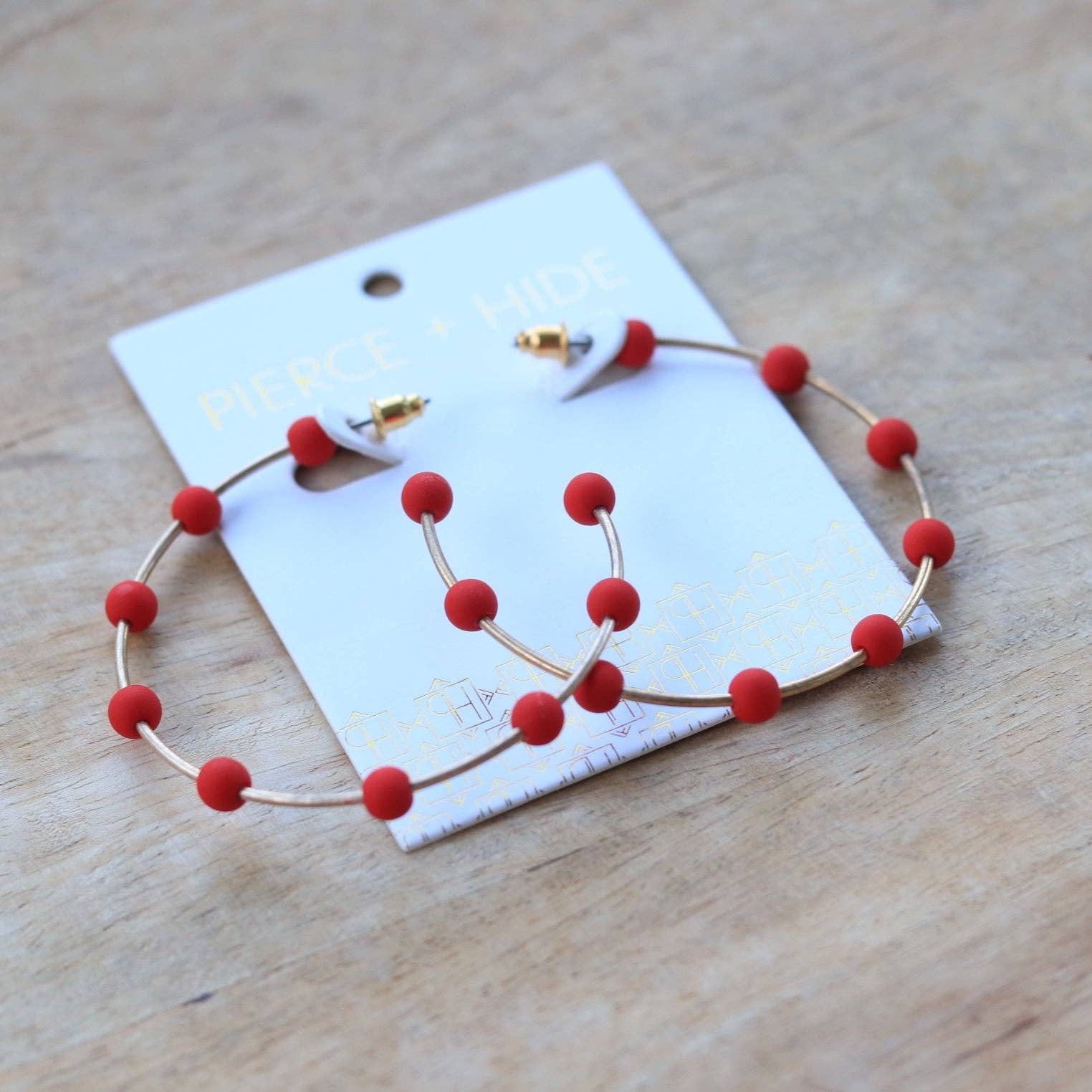 Red & Gold Bead Hoop Earrings | Polymer Clay Bead Hoop - The Girl on Ivy