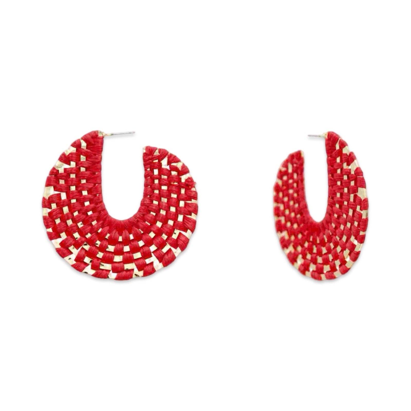 Red + Gold Raffia Wrapped Hoop Earrings | Raffia Hoop - The Girl on Ivy