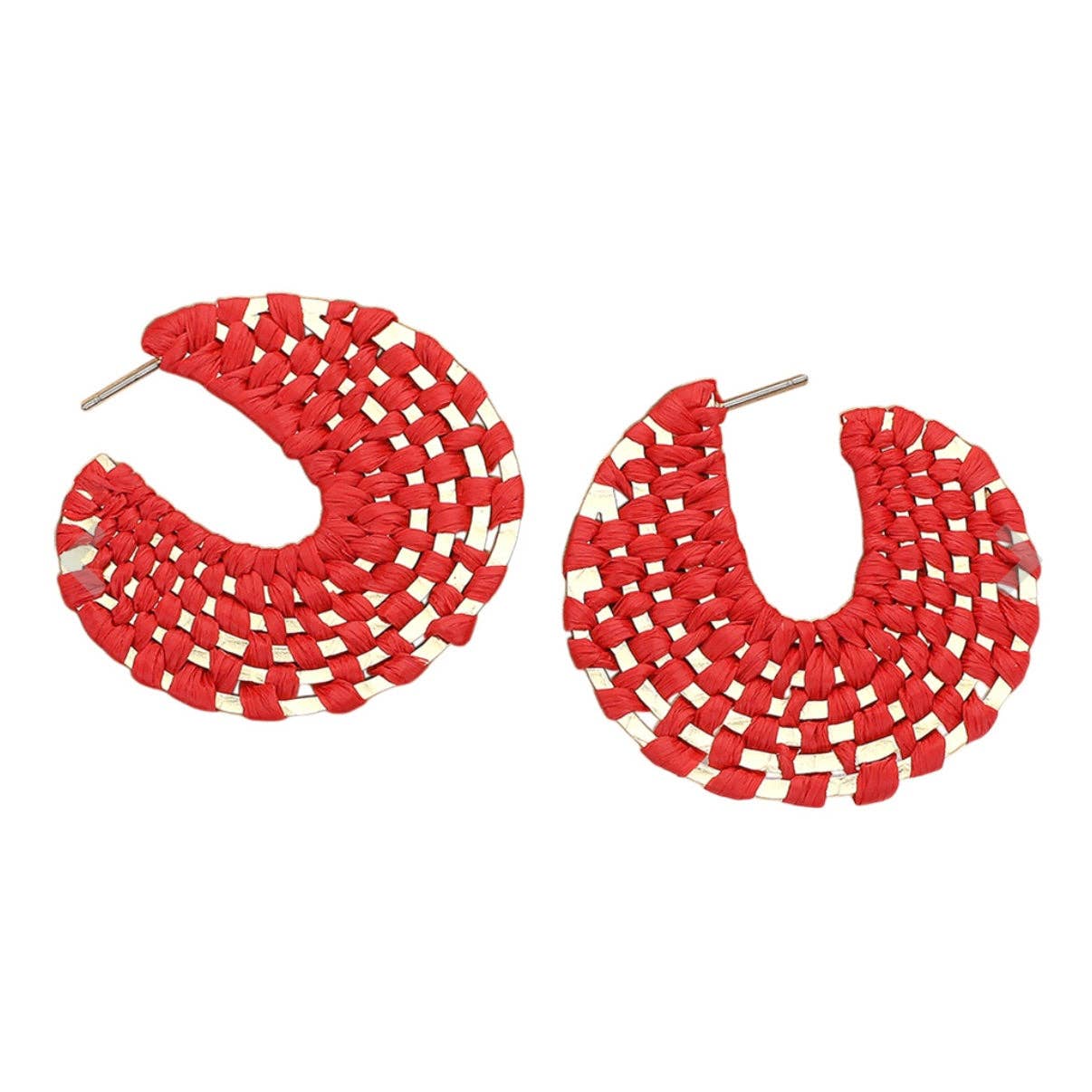 Red + Gold Raffia Wrapped Hoop Earrings | Raffia Hoop - The Girl on Ivy