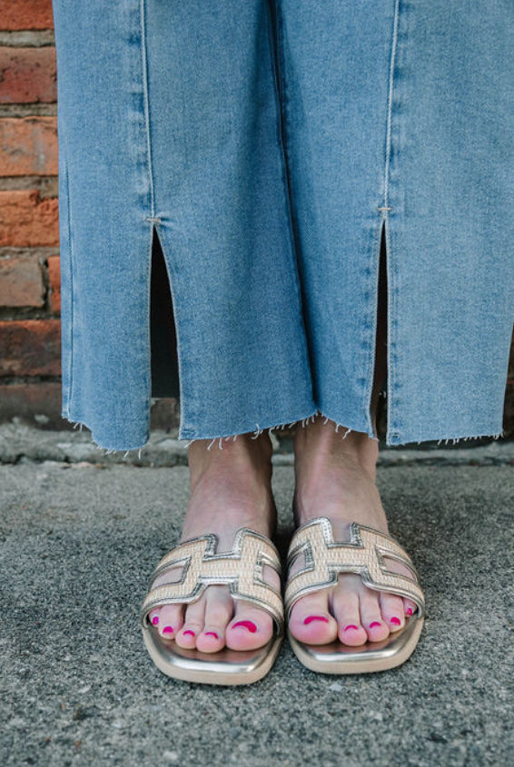 Risen Tummy Control Mid Rise Crop Wide Front Slit Jeans - The Girl on Ivy