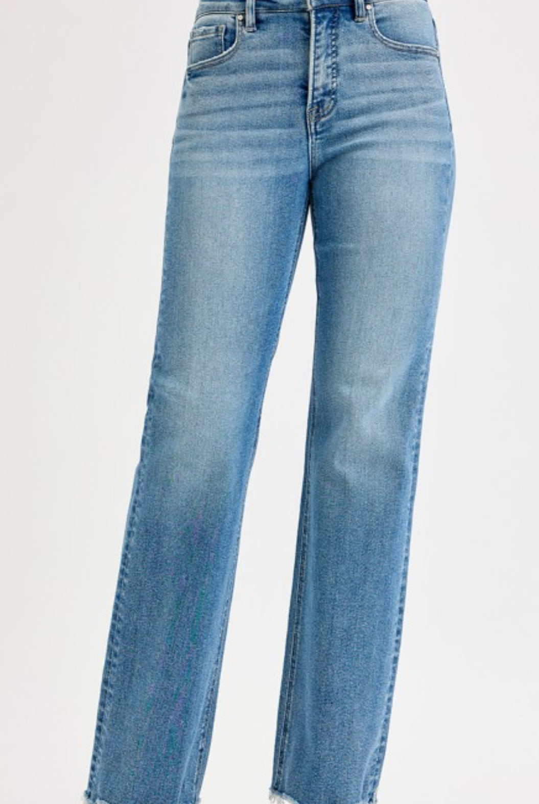 Tummy Control Wide Leg Raw Cut Hem Risen Jeans - The Girl on Ivy