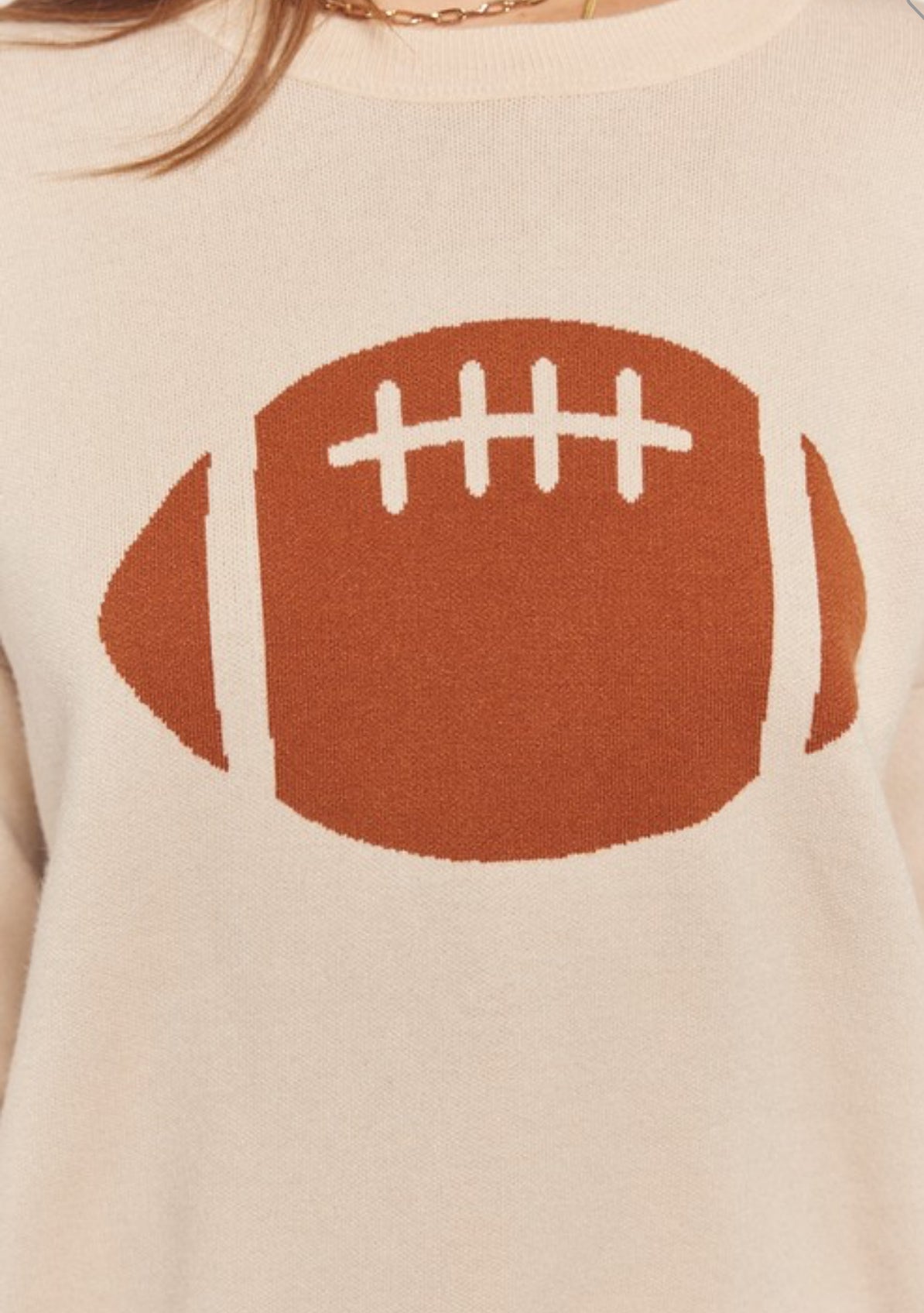 Cream Football Jaquard Sweater - The Girl on Ivy