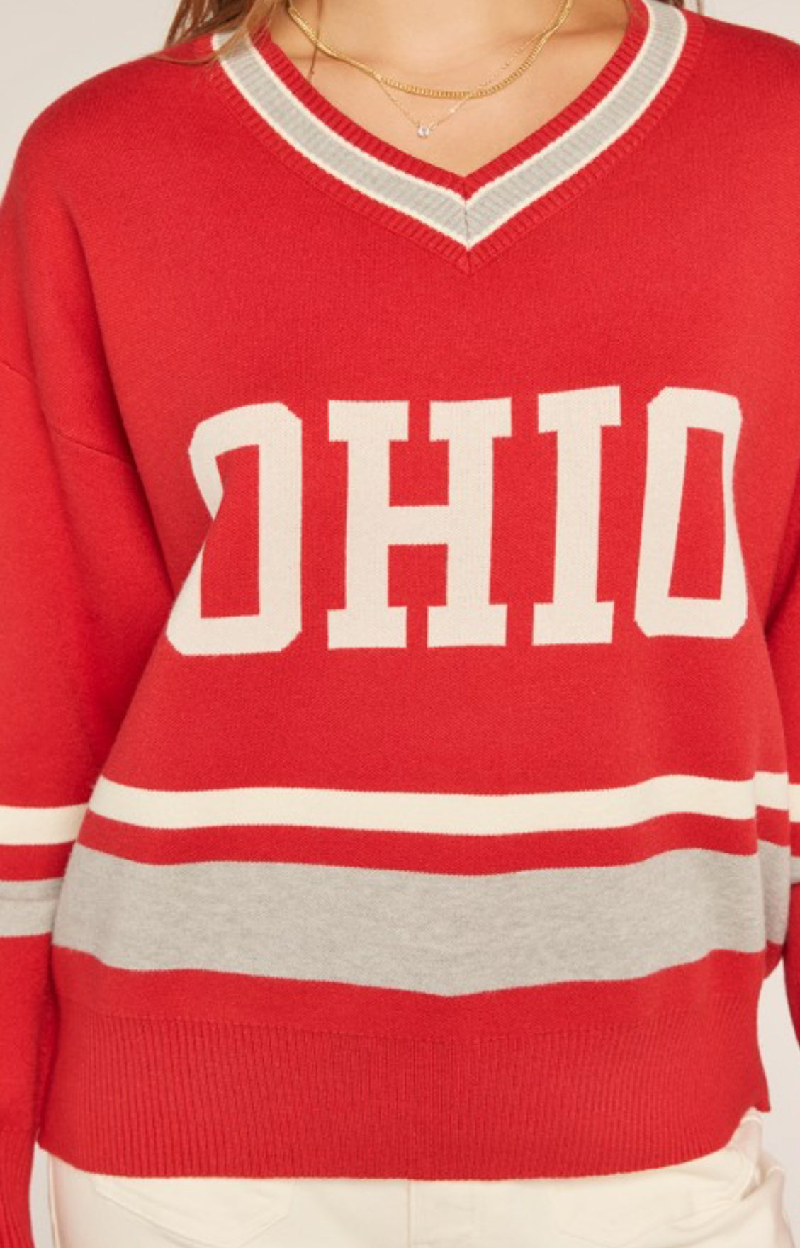 Ohio Logo V-Neck Varsity Sweater - The Girl on Ivy