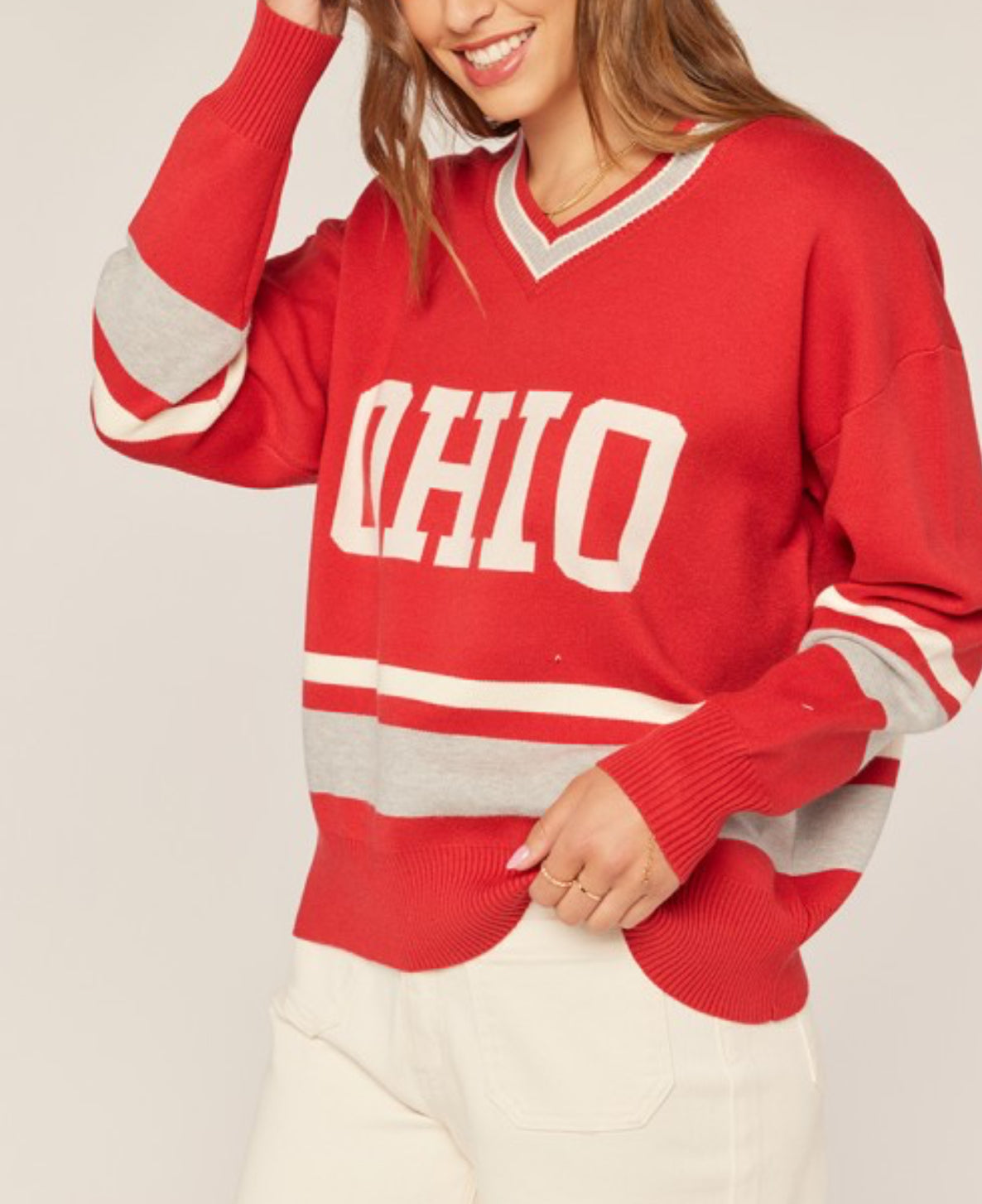 Ohio Logo V-Neck Varsity Sweater - The Girl on Ivy
