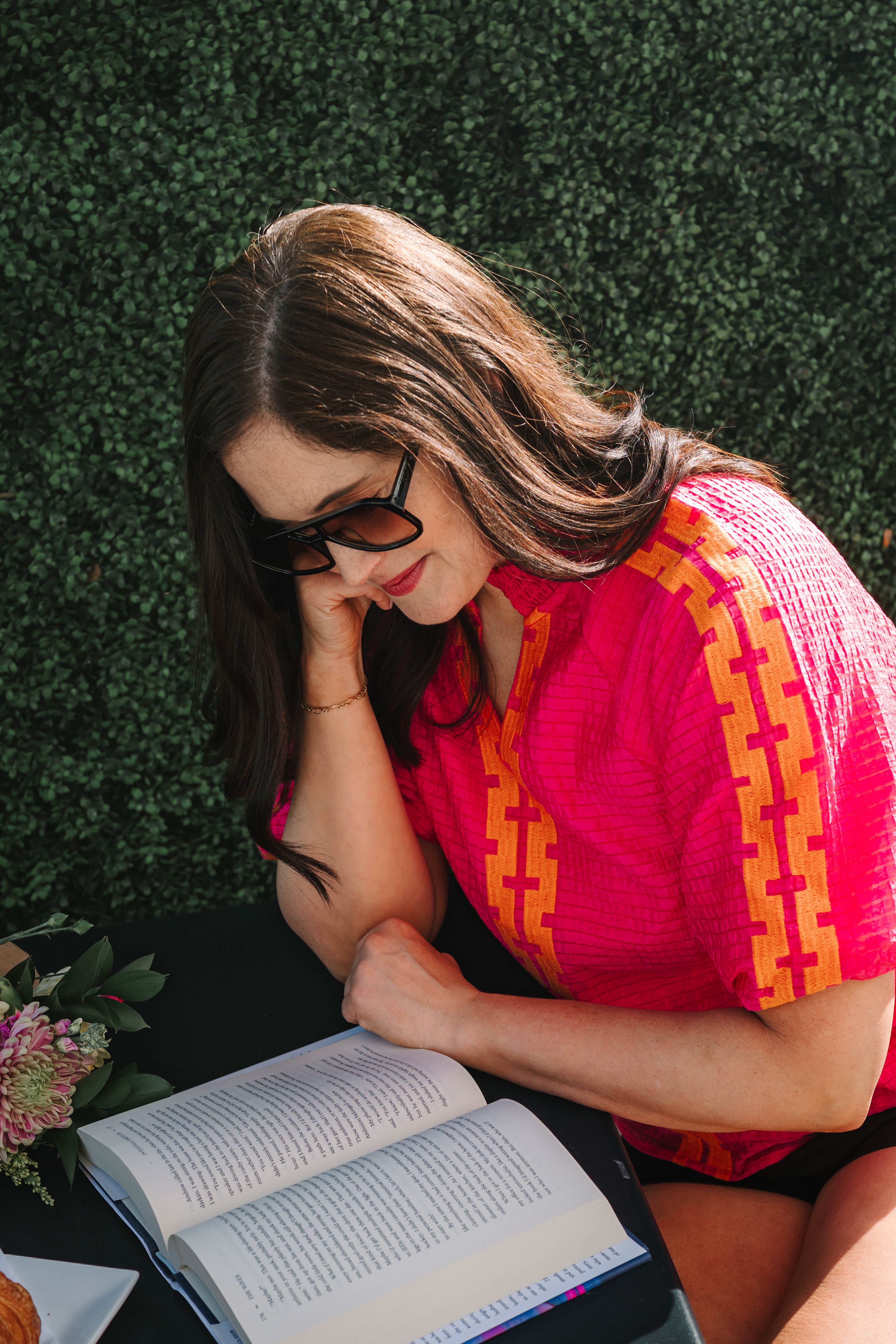 Elizabeth THML Magenta and Orange Embroidered Half Sleeve Textured Top - The Girl on Ivy