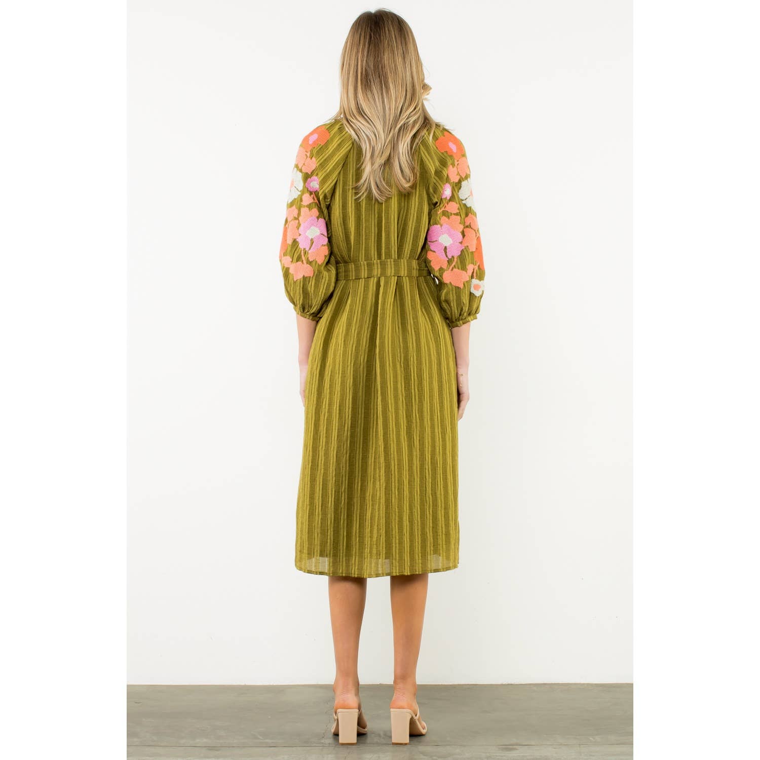 Autumn THML Embroidered Puff Sleeve Stripe Dress - The Girl on Ivy