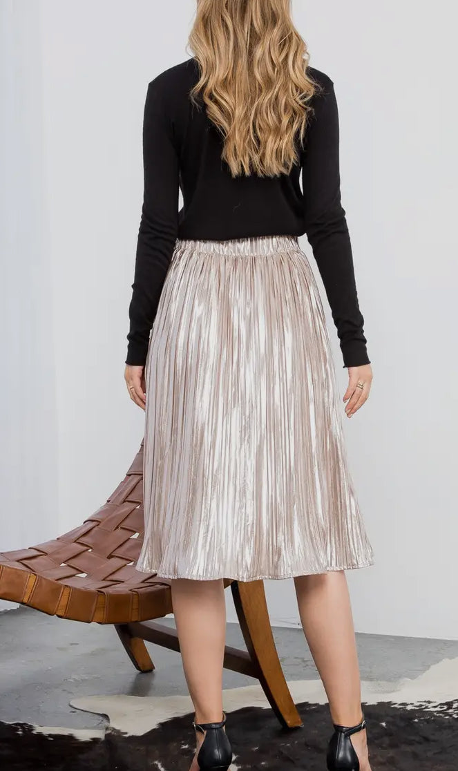 Shimmer and Shine THML Metallic Pleated Midi - The Girl on Ivy