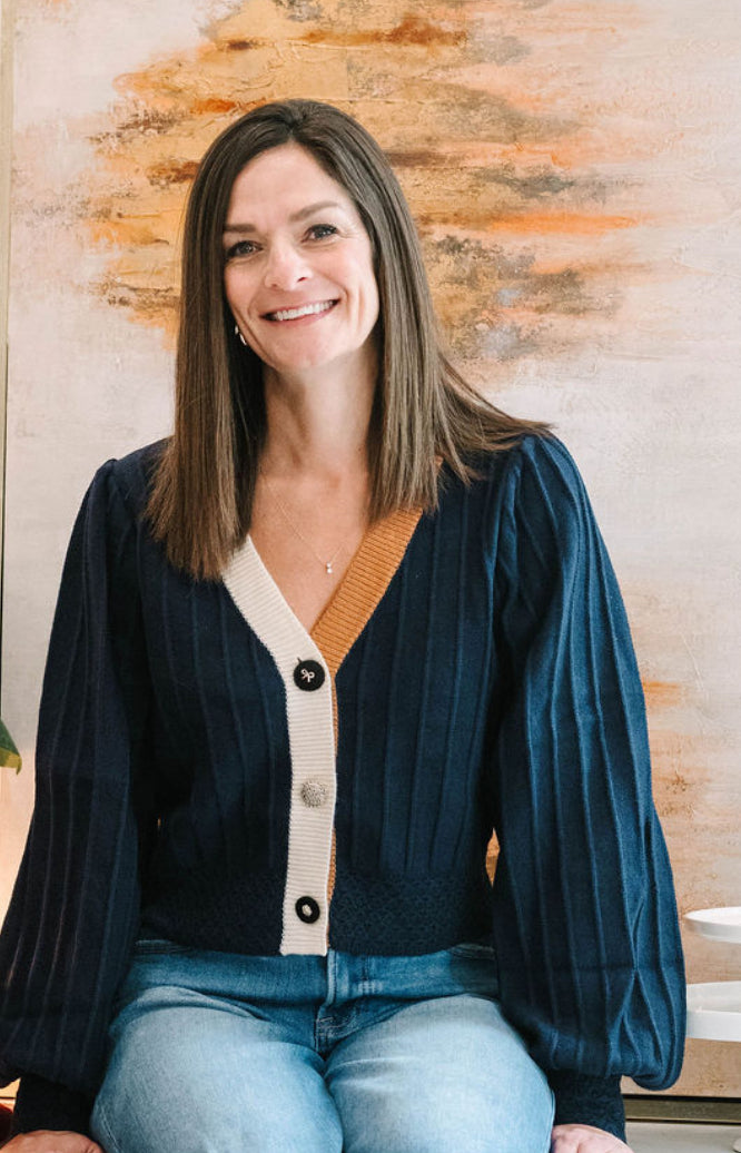 Eloise THML Balloon Sleeve Colorblock Knit Cardigan - The Girl on Ivy