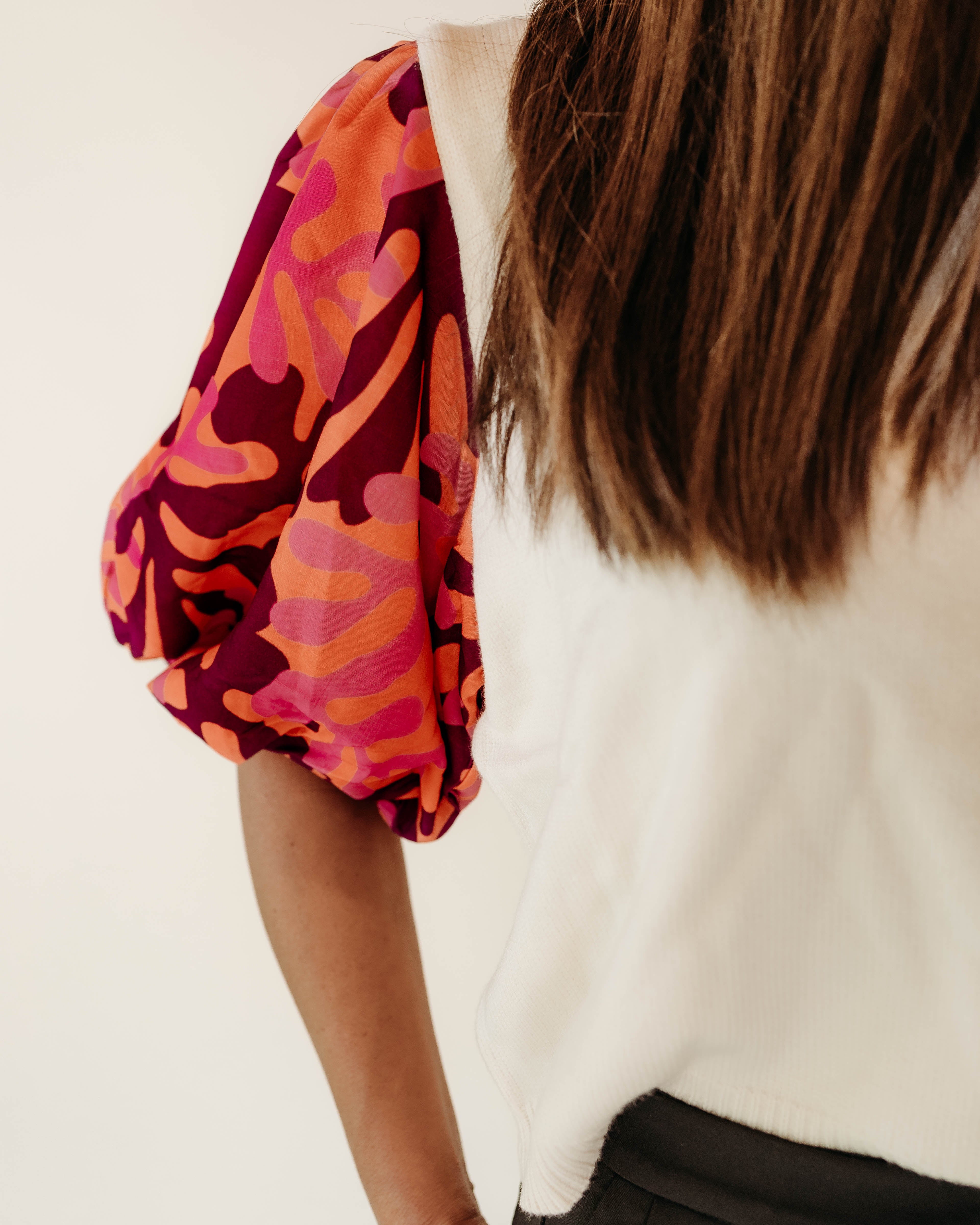 Patrice THML Print Puff Sleeve Mixed Media Knit Top - The Girl on Ivy