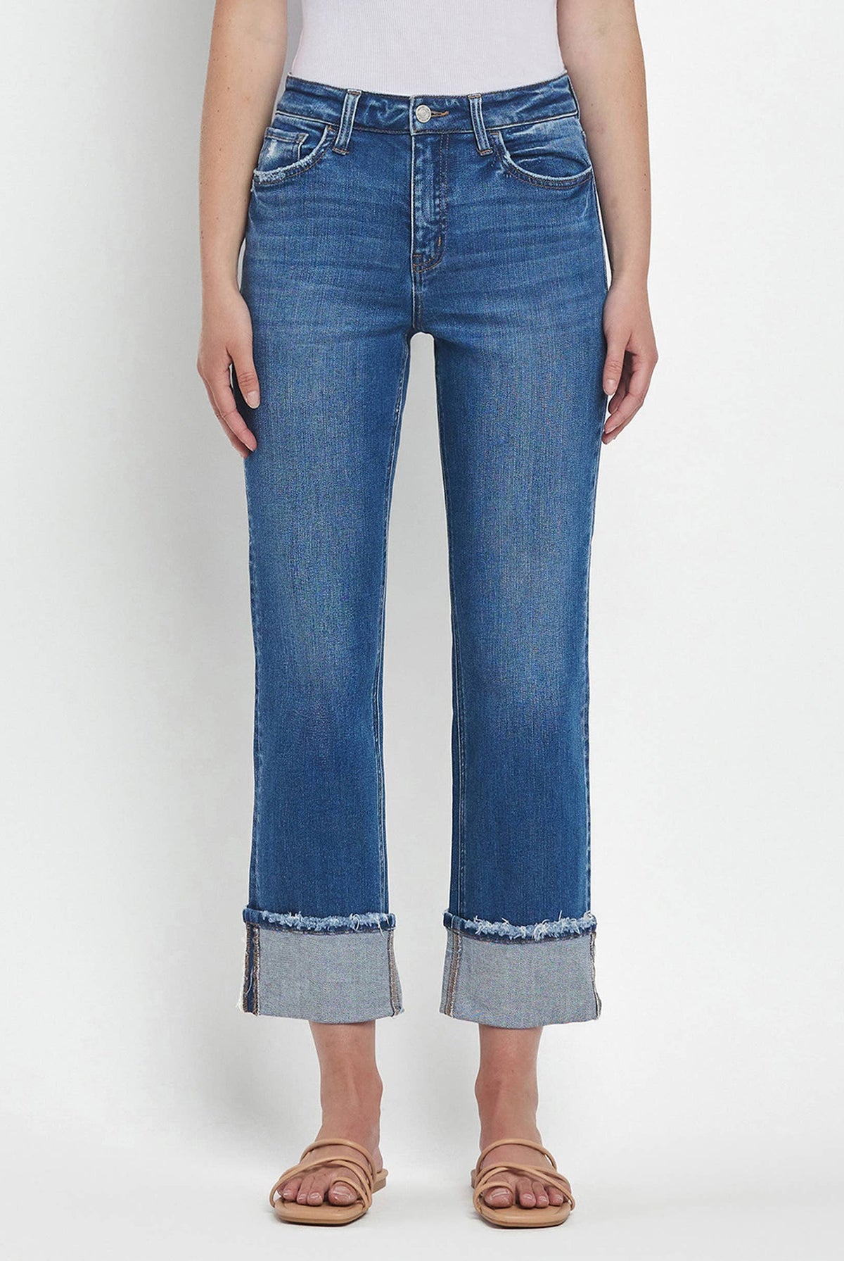 HIGH RISE CUFFED STRAIGHT JEANS - The Girl on Ivy
