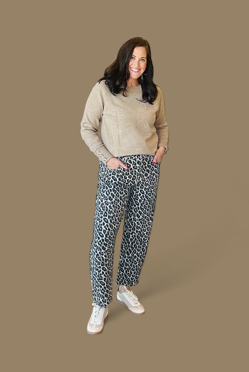 VERVET HIGH RISE LEOPARD PRINT BARREL JEANS - The Girl on Ivy