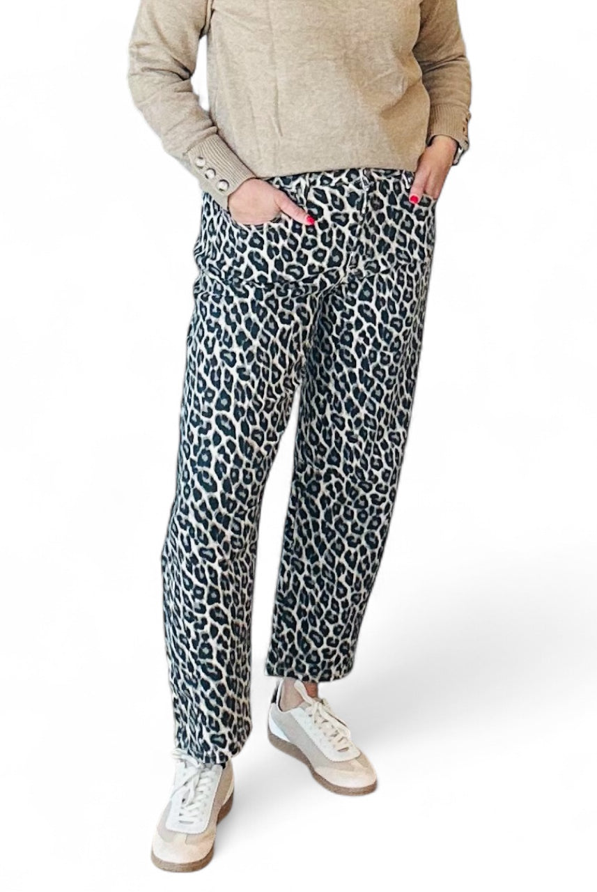 VERVET HIGH RISE LEOPARD PRINT BARREL JEANS - The Girl on Ivy