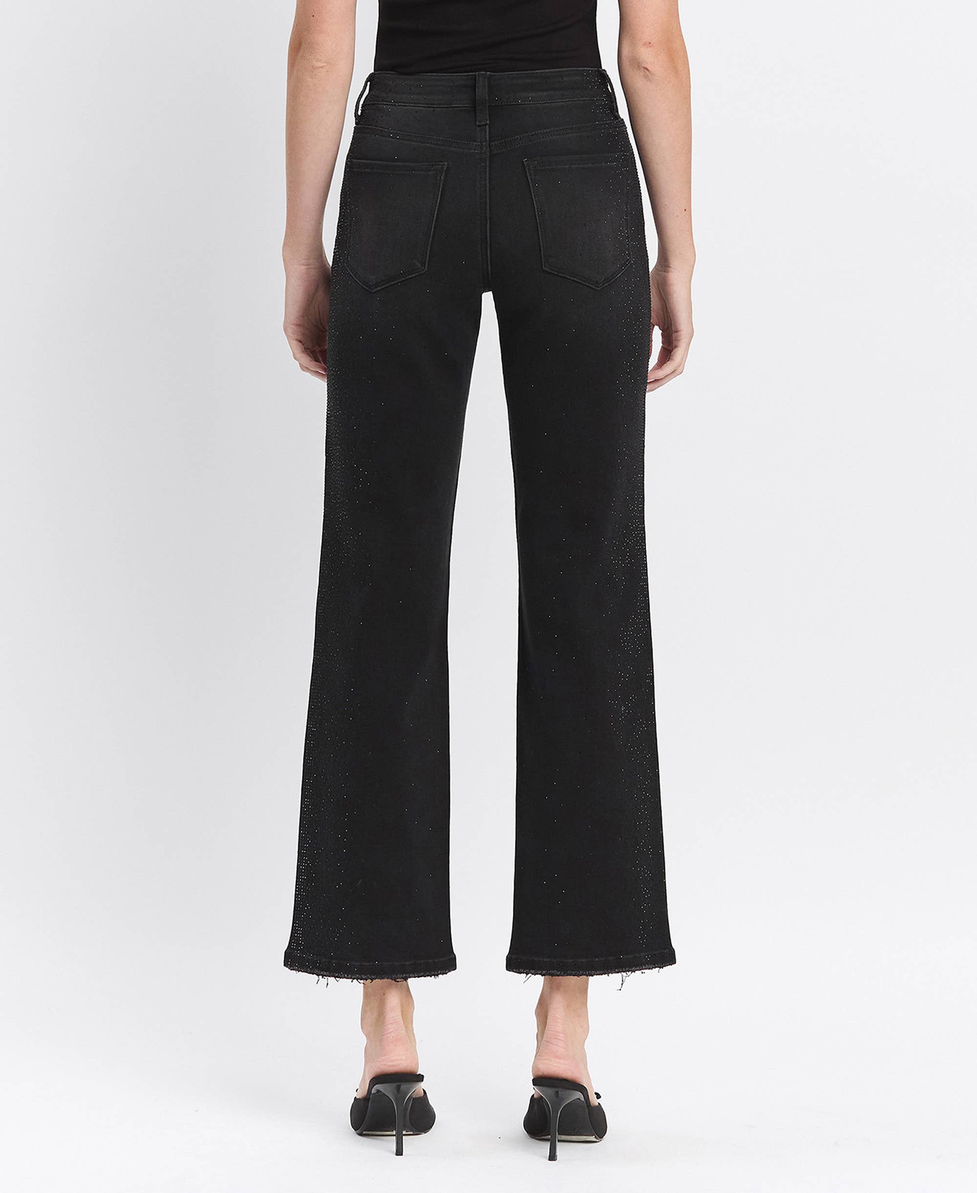 HIGH RISE RHINESTONE DETAIL SLIM WIDE JEANS T6628 - The Girl on Ivy