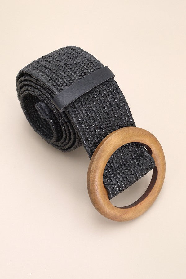 Wooden Buckle Rattan Stretch Belt - The Girl on Ivy