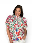Kivia Blossom Smocked Mock Neck Top - The Girl on Ivy