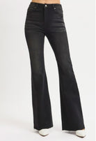 Black High Rise Flare Raw Cut Hem Jeans - The Girl on Ivy