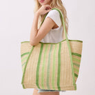 Oversized Striped Straw Braided Tote Bag - The Girl on Ivy