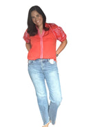 Embroidered THML Puff Sleeve V-Neck Top - The Girl on Ivy