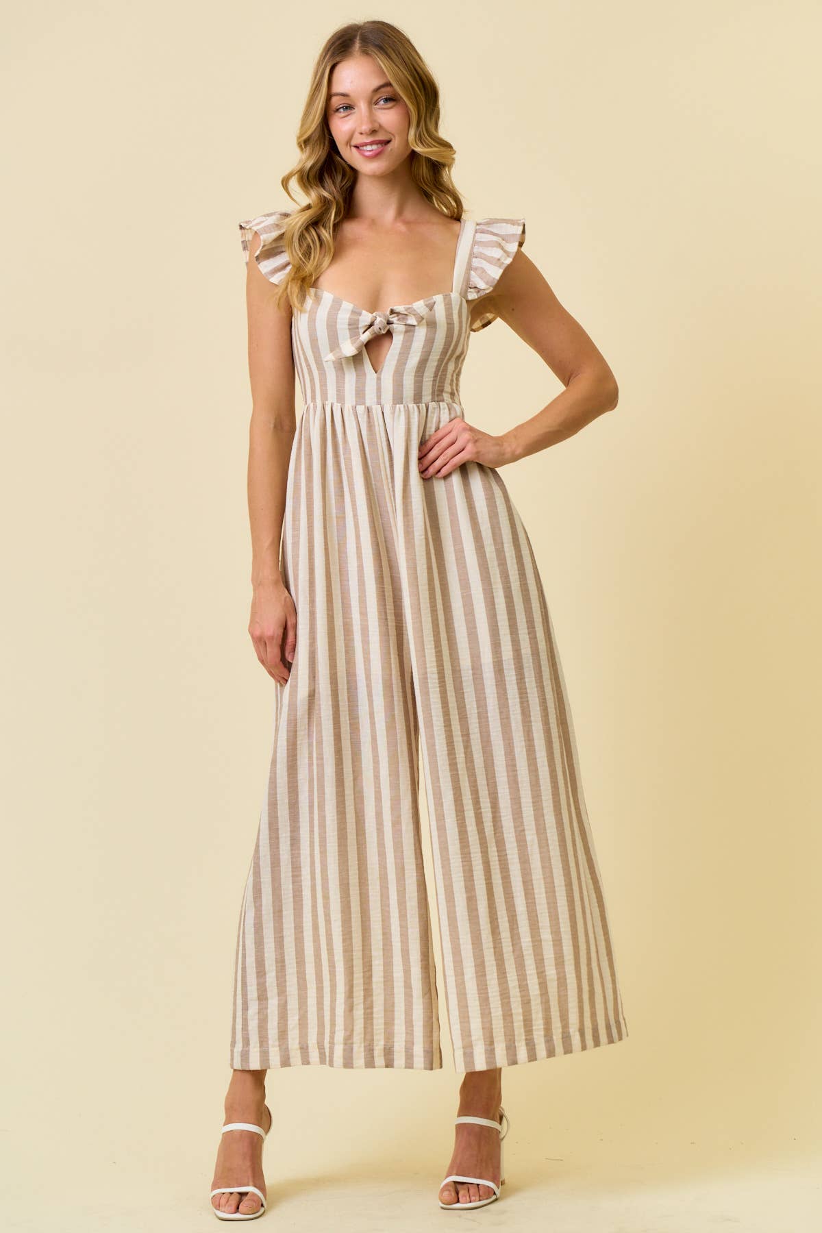 STRIPE COTTON GAUZE WIDE LEG CULOTTE JUMPSUIT - 28215R - The Girl on Ivy